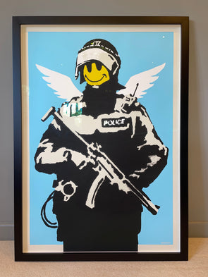 West Country Prince - 'Flying Copper' (Blue) Banksy Replica FRAMED TO ORDER